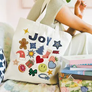 Patchwork Holiday Itabag Tote | Trendy Coquette Aesthetic | Everyday Statement Bag Christmas,  Canvas Itabag, Patchwork Fabric Tote, Office and Teacher tote, Festive Holiday Gift for Her, Eco friendly Applique Bag Cotton  Reusable Tote Bag