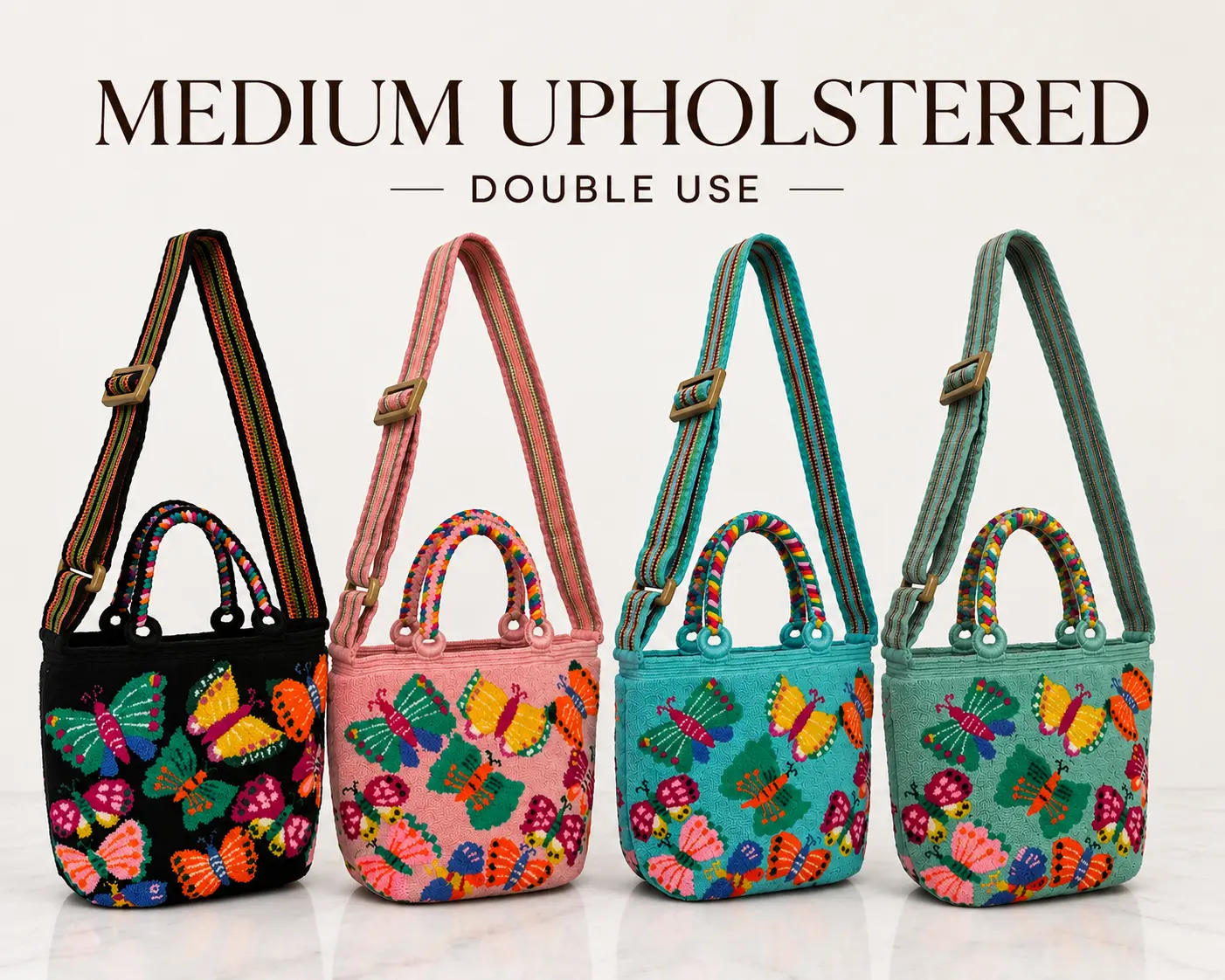 Butterfly Tapestry medium Tote Bag with Adjustable Strap | Handmade Luxury Crossbody Purse