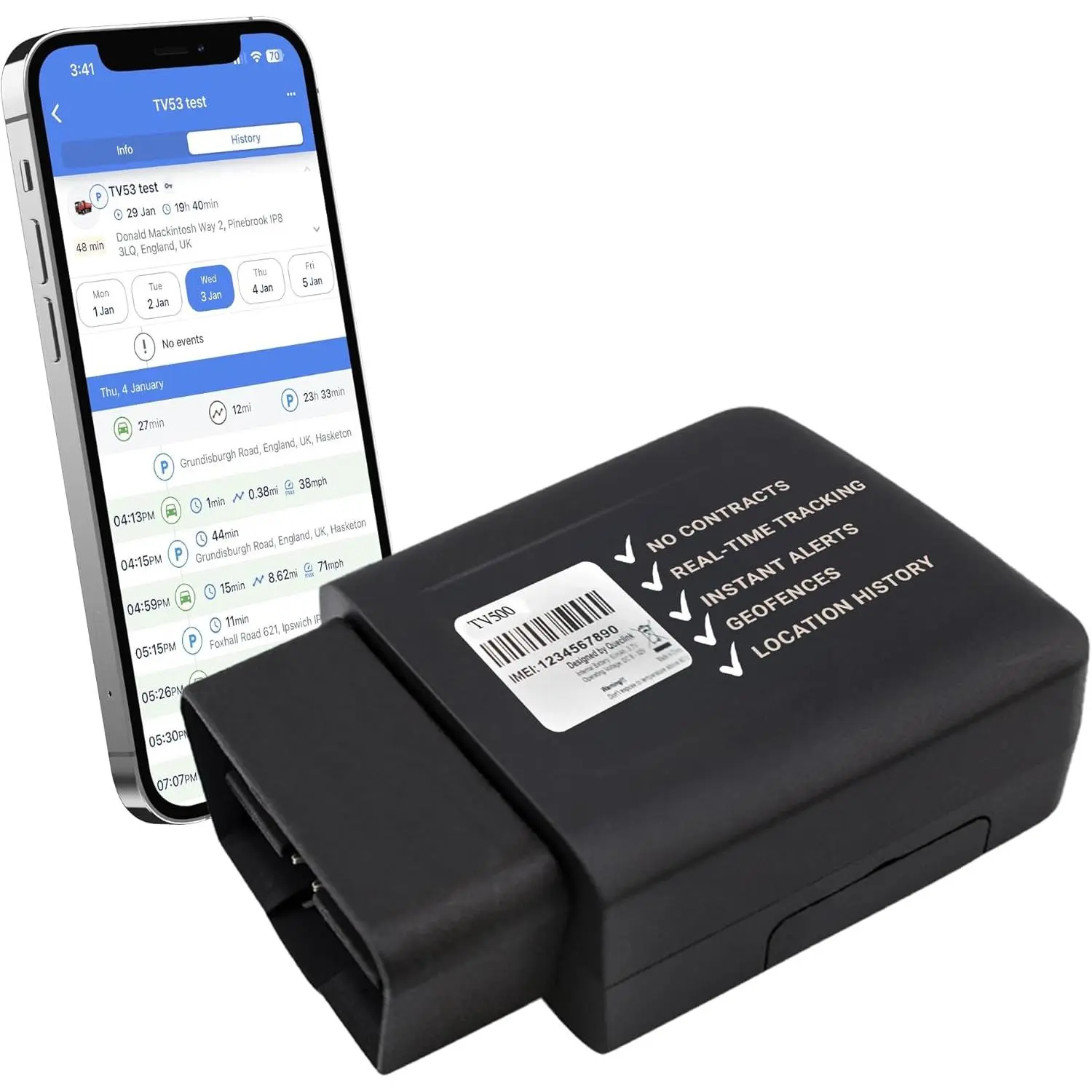 Truview TV500 OBD II 4G GPS Tracker Device with Global SIM, 2G Compatibility, Plug-and-Play, Android Mobile App, Comprehensive Monitoring, All-Inclusive Package for Cars/Vans, 24/7 Support, No Contract Required