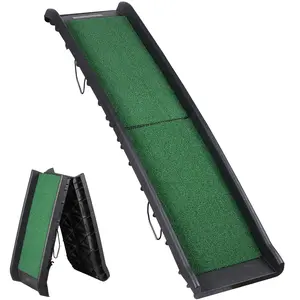 Pet Republic 61-in Folding Pet Dog Ramp W/Grass Padded 150LBS Non-Slip Car Ramp for Truck SUV Green