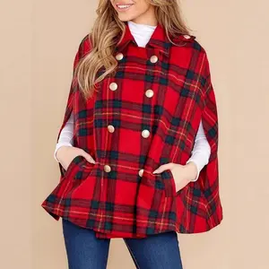 Women’s Plaid Cape Coat – Chic Retro Winter Outerwear