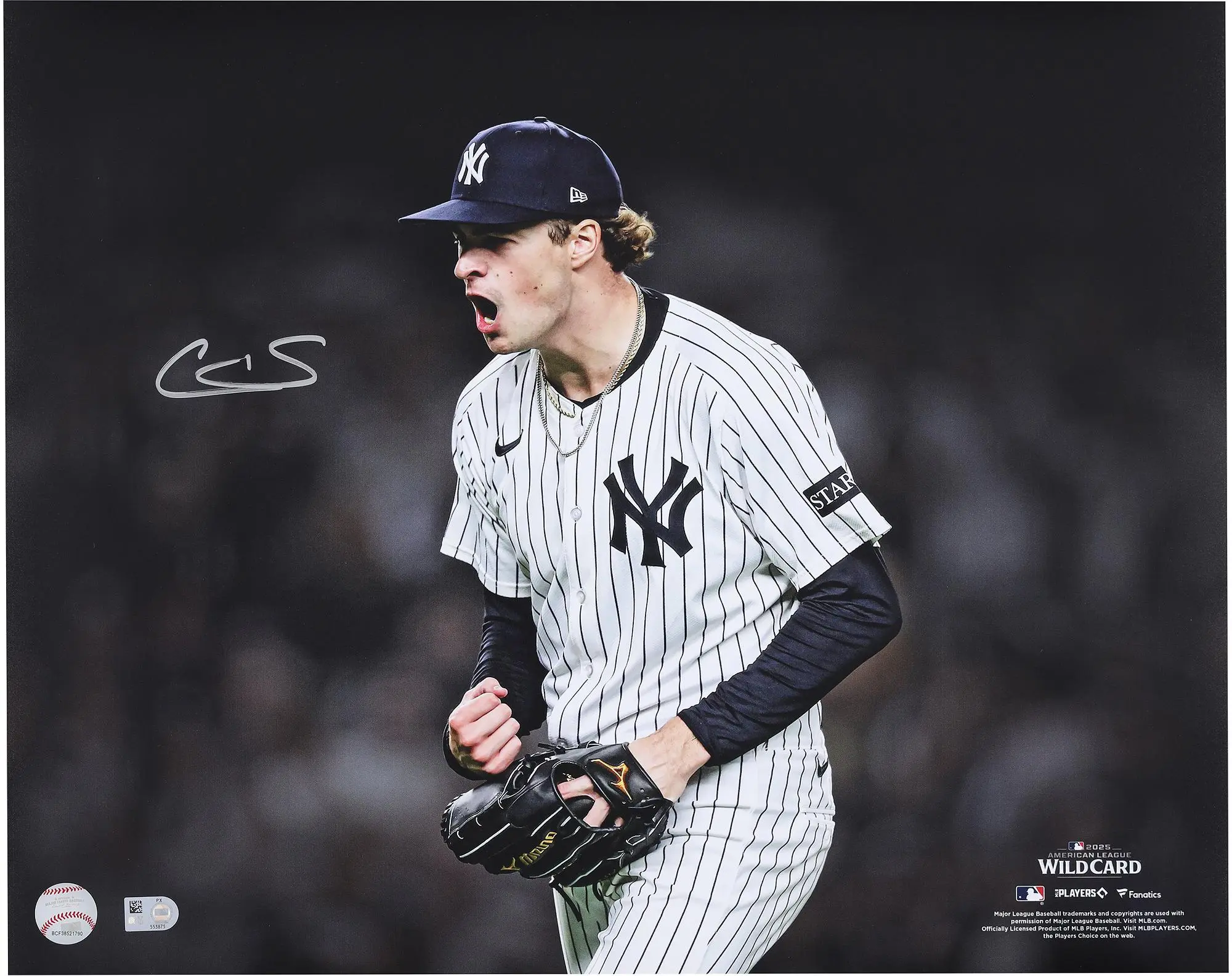 Cam Schlittler Yankees Signed 16x20 2025 AL Wild Card Strikeout Spotlight Photo