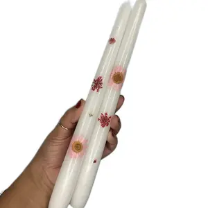 Pressed flower candles. Set of two. White/Pink/Red