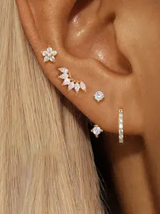 Hoop Earrings for Women, Small Sterling Silver Studs, Hypoallergenic 14k Gold Plated, 4 Pairs for Cartilage