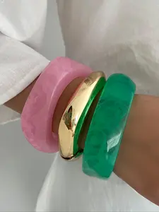 Vintage Geometric Resin Trendy Bangles, Jewelry for Women & Girls, Casual All-match Accessories for Party, Daily Clothing Decor, Fashion Bracelets for Birthday Gift, Trendy Jewellery Accessories