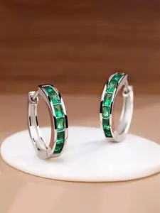 Fashionable Artificial Gemstone Decorated Zircon inlaid Hoop Earrings, Fashion Jewelry for Party, Daily Clothing Decor, Trendy All-match & Exquisite Jewelry for Birthday Gift