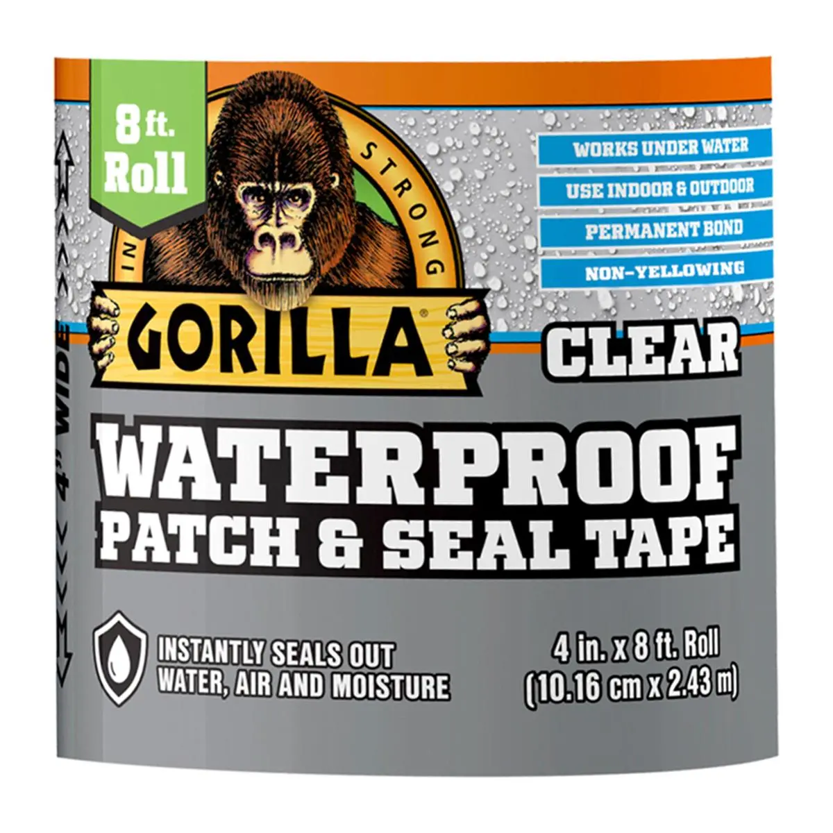 212 MAIN Gorilla Waterproof Repair Tape - 4 in. x 8 ft., Clear, Indoor/Outdoor Waterproofing, UV Resistant