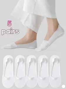 5 pairs of women's invisible boat socks, lightweight ice silk invisible socks - anti-slip stable heel, breathable low-cut socks for high heels, simple design anti-slip socks - silicone anti-slip grip area, lightweight breathable half-tube ankle socks suit
