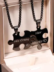 Couple Puzzle Design Pendant Necklace, Necklace Set, Stainless Steel Jewelry for Party, Daily Clothing Decor, Trendy All-match & Exquisite Jewelry for Birthday Gift