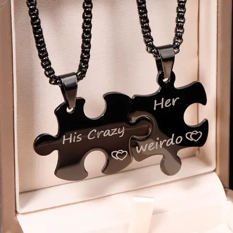 Couple Puzzle Design Pendant Necklace, Necklace Set, Casual Style Necklaces, Stainless Steel Jewelry for Party, Daily Clothing Decor, Trendy All-match & Exquisite Jewelry for Birthday Gift, Durable Fashion Accessory