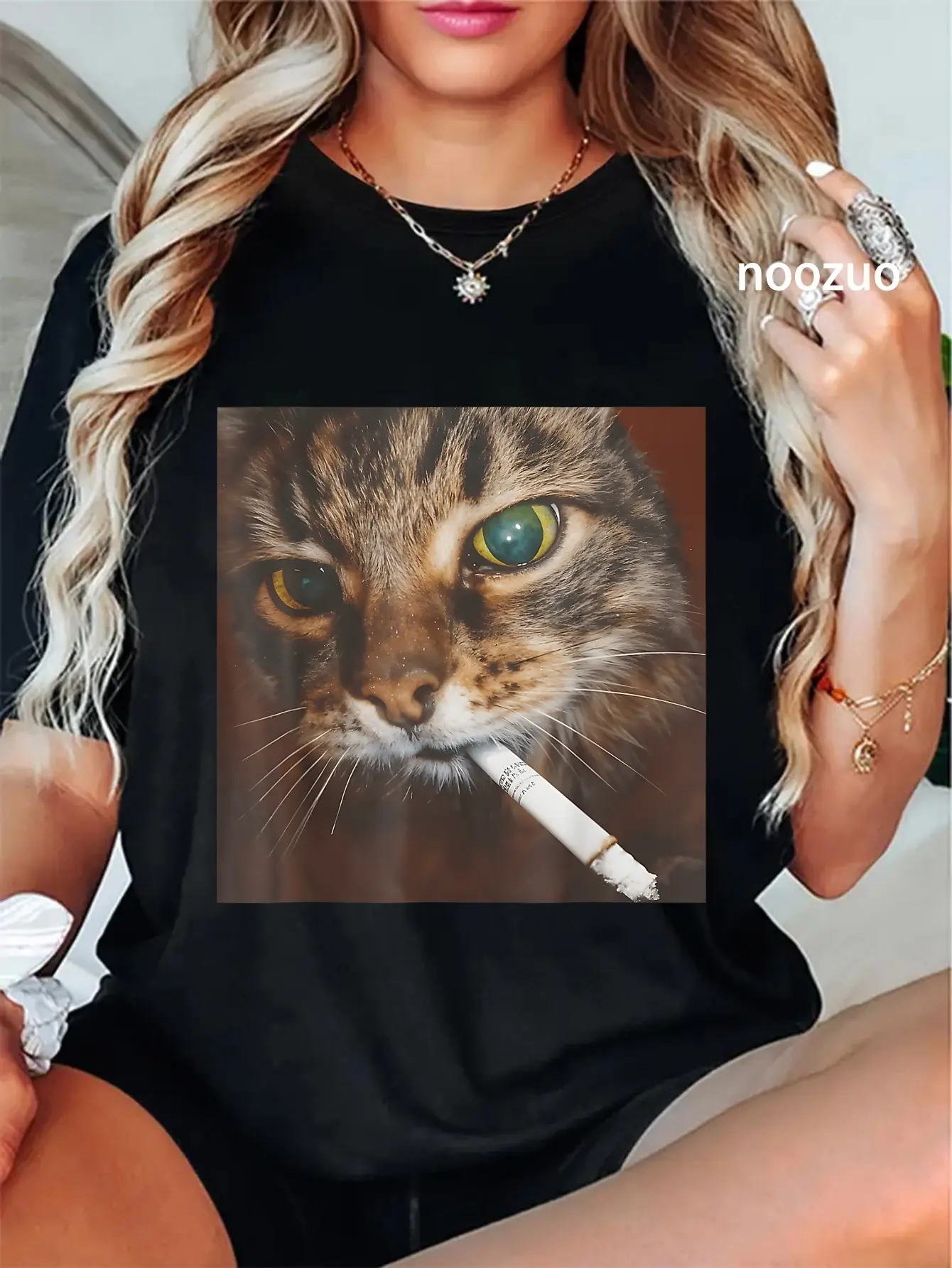 100% Cotton Funny Smoking Cat, Cigarette Kitty Gen Z Meme, Cat Lover T-Shirt 