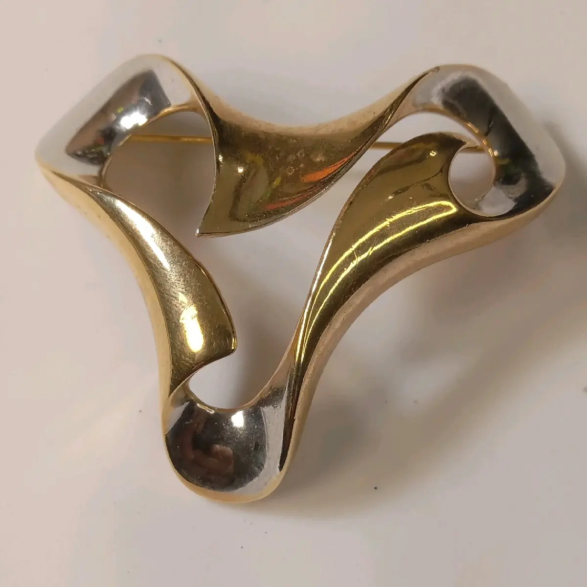 Vintage CROWN TRIFARI Silver Gold Tone Abstract Brooch Pin