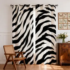 Modern Zebra Print Blackout Curtains, 2 Panels, 80%-90% Light Blocking, Trendy Animal Printed Darkening Curtains for Stylish Home Decor