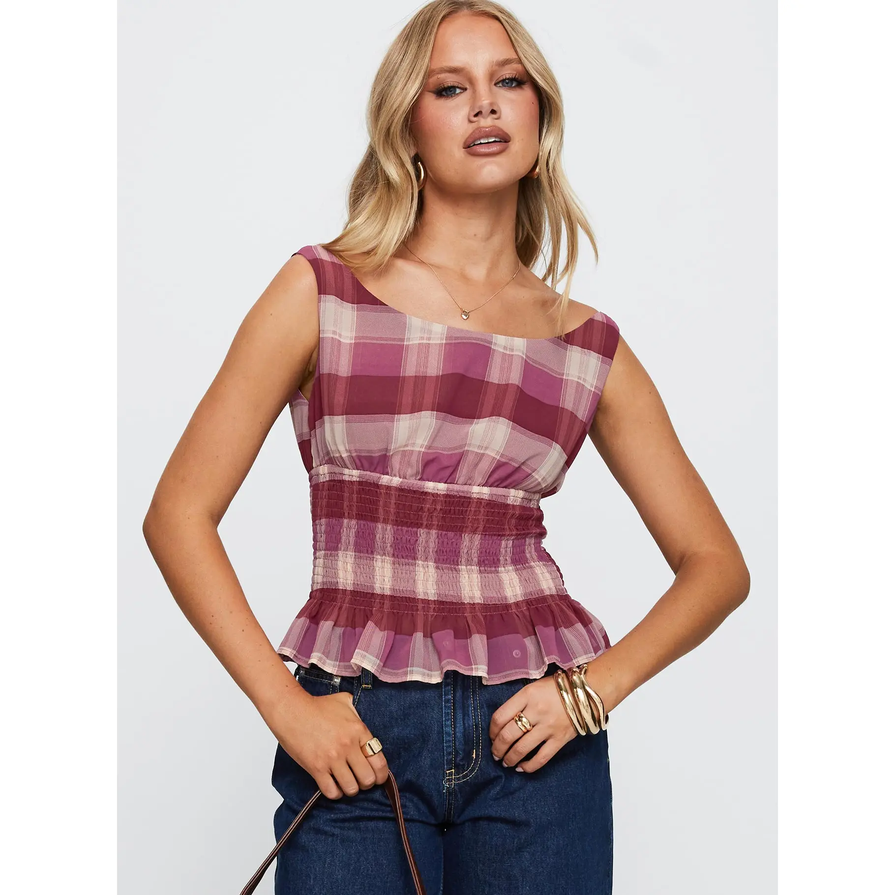 Sweet Honey Frill Top Pink Check