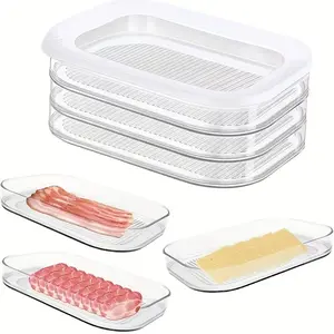 High Quality Clear Stackable Sealed Food Storage Boxes, Food Grade Plastic Container for Deli Meats, Bacon and Cheese, Refrigerator Organization to Prevent Flavor Mixing, Sealable Container, Food Storage Containers