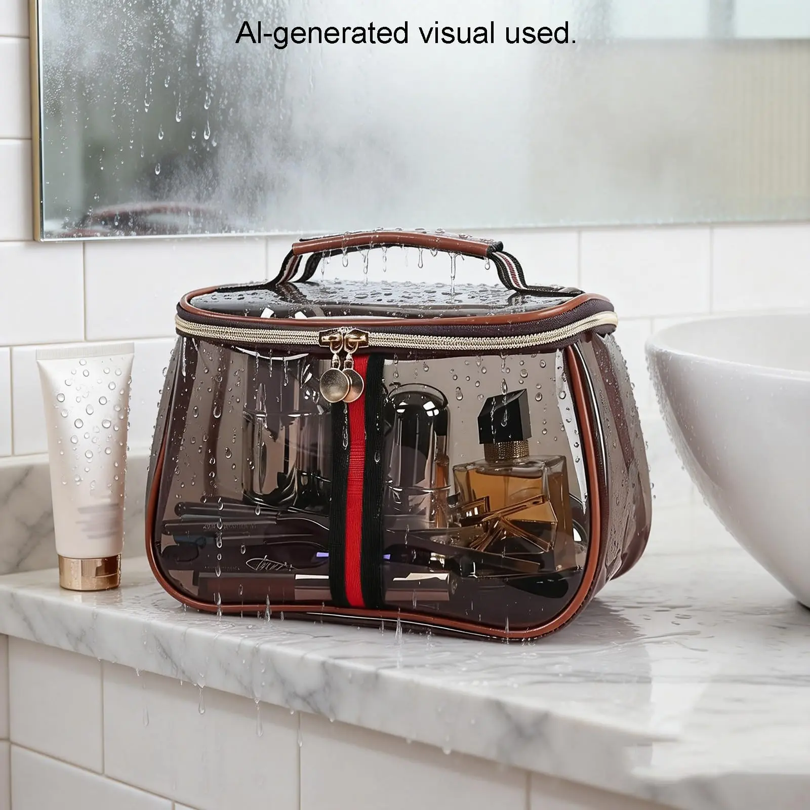 New Retro Vintage Clear Makeup Bag - Waterproof Large-Capacity Zipper Toiletry Organizer for Women Travel & Storage