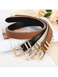 3 Pack(M)Women Belts For Jeans Dresses Pants Ladies Leather Waist Belt with Gold Buckle