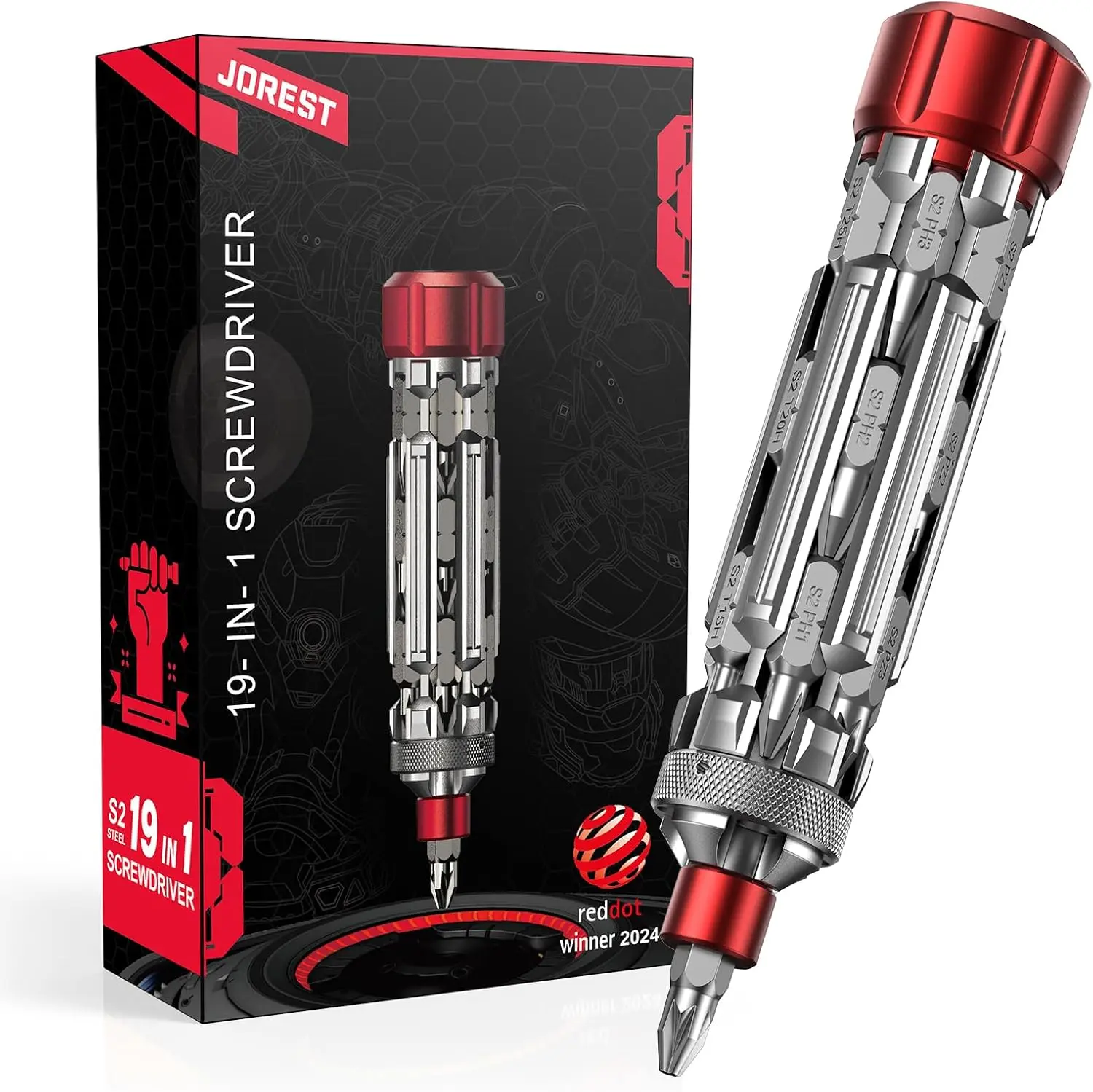 Summerfinds Jorest 19-in-1 Multibit Multipurpose Screwdriver, EDC Magnetic Tool with Torx Phillips Hex Bits, Heavy Duty Handle, Pocket Repair Kit for Bike, Gift for Men (Father's Day)
