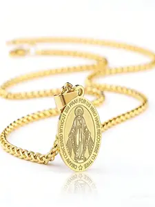 Oval St. Christopher/Michael/Joseph/Jude/Virgin Mary/Joseph/Francis/Patrick/Anthony/Benedict/Thomas Men'S And Women'S Necklace, Stainless Steel Catholic Patron Saint Pendant