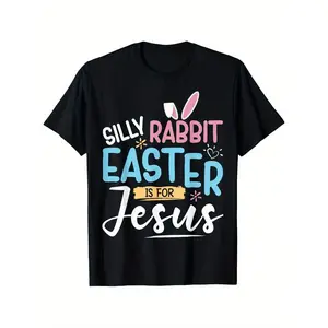 Kids' Cotton Graphic T-Shirt - 1pc Silly Rabbit Jesus Print, Crew Neck, Slight Stretch Knit Fabric, Regular Fit, Alphabet Pattern, for Easter, Saint Patrick's Day (3Y-13Y)