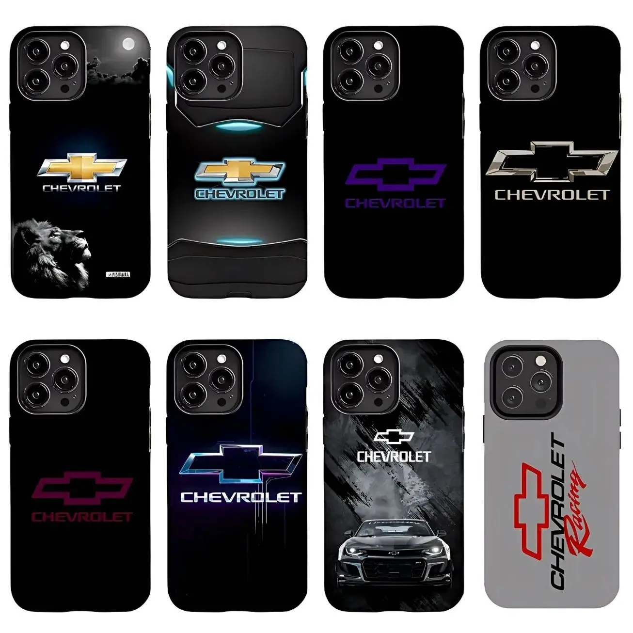 Chevrolet Logo Phone Case Set, 8 Designs Chevy Car Aesthetic Covers for iPhone17 ProMax /16/15/14/13/12/11 Plus for Samsung phones, suitable for both men and women,  Perfect Gift for Women Men