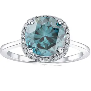 3 1/4Ct Blue Diamond Halo Engagement Ring Lab Grown in 14k White Gold