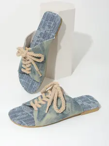 Adjustable Denim Hemp Rope Sandals, Vintage Distressed Flat Slip-Ons, Casual Outdoor Women's Shoes, Multi-Color Options