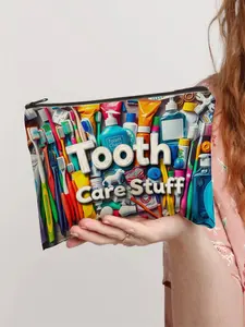 Tooth Care Stuff Canvas Pouch – Colorful Dental Hygiene Organizer for Toothbrushes, Toothpaste, Mouthwash, Perfect Gag Gift for Dentists, Hygienists, Kids, Teens, Multi-Use Travel Bag, Makeup Pouch for Cosmetics, Chargers