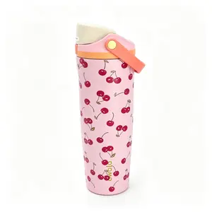 Owala Freesip 30oz Pink Cherry Straw Insulated Cup,2-in-1 sip Stainless Steel Leak-Proof, Portable Drinkware, Ideal For Fitness And Travel Sports Bottle Stranger Things Mug