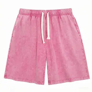 ACTCITY Unisex Acid Washed Vintage Shorts, Casual Oversized Relaxed Fit Cotton Shorts, Breathable Drawstring Waist Beach Streetwear Shorts