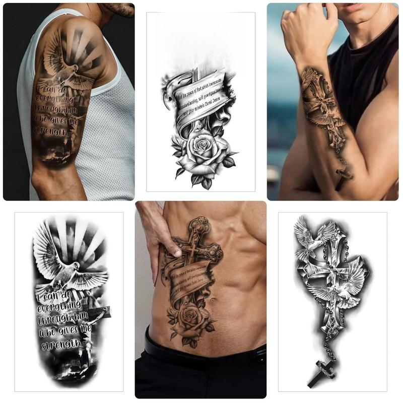 77 Sheets Christian Temporary Tattoo Adult Men Women Kids Religious Jesus Cross God Christ Catholic Realistic Half Sleeve Body Fake Tattoos Stickers