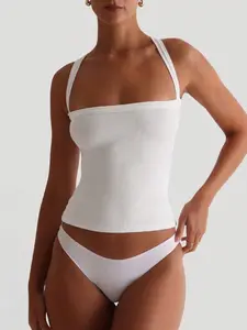 Women's Solid Color Elegant Sleeveless Halter Slim Fit Top Spring & Summer Casual, Fashion, Minimalist & Elegance Style Perfect for Work, Home, Casual, Vacation, Parties, Dates, Banquets, Balls, Music Festivals and Sports Events.