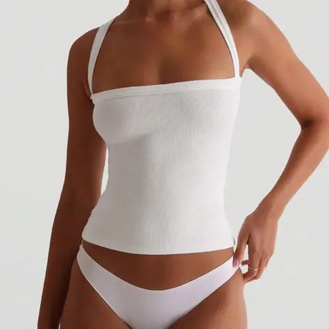 Women's Solid Color Elegant Sleeveless Halter Slim Fit Top Spring & Summer Casual, Fashion, Minimalist & Elegance Style Perfect for Work, Home, Casual, Vacation, Parties, Dates, Banquets, Balls, Music Festivals and Sports Events.