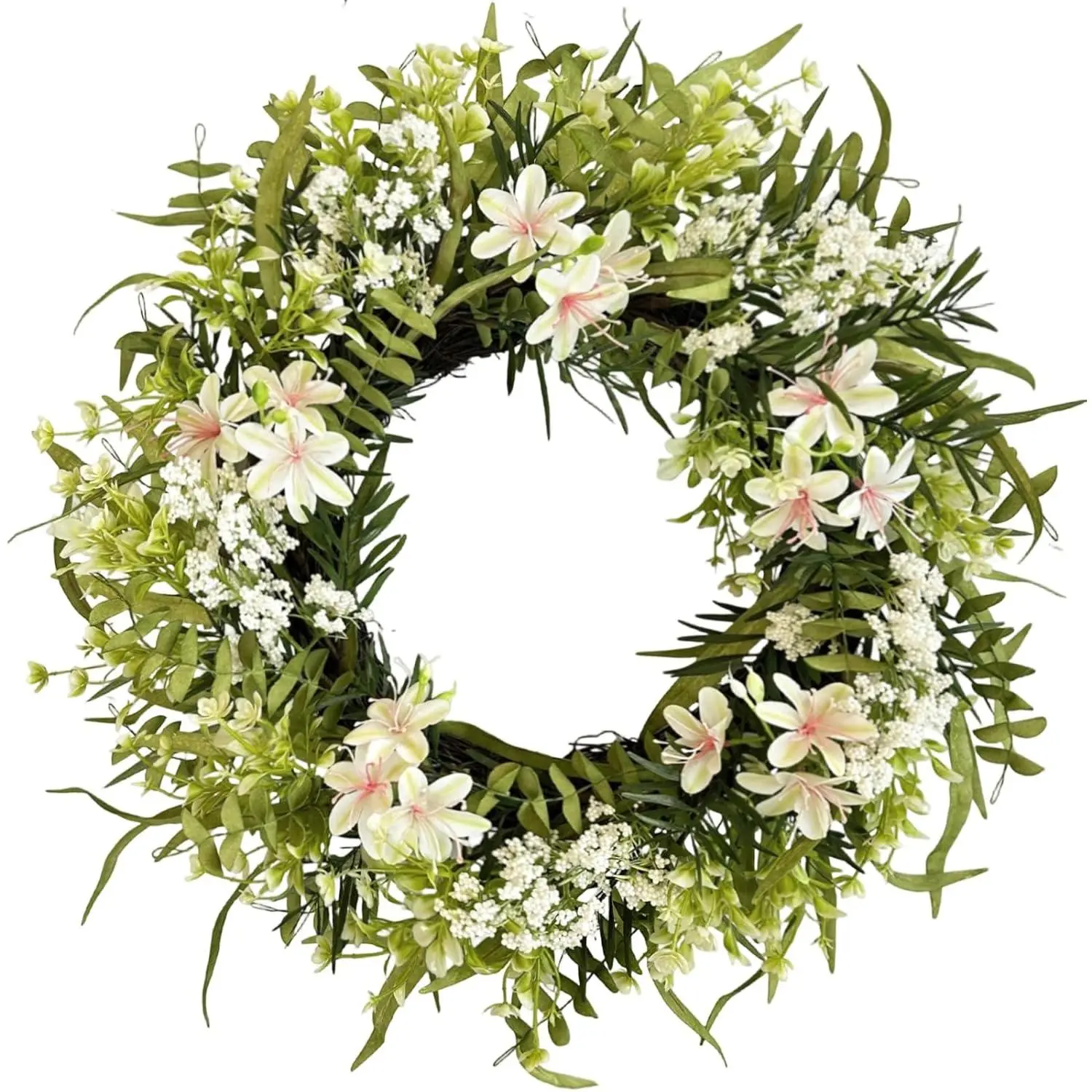 22 Inch Artificial Boxwood Greenery Wreath for Front Door, Olive Willow Wreath with Berries Wildflowers, Floral Wreaths for Spring Summer Outdoor Porch Wall Farmhouse Wedding Home Decor