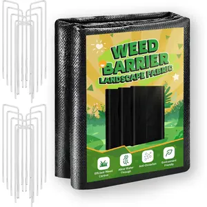 4FT x 50FT Weed Barrier Landscape Fabric Heavy Duty, 3.2oz Premium Gardening Weed Control Mat with 20 U-Shaped Securing Pegs, Ground Cover for Garden Beds, Farming, Underlayment, Commercial Driveway