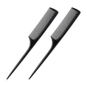 2 Pack Rat Tail Comb for Root Teasing, Black Fine Tooth Teasing Comb for Sectioning, Parting, Styling Hairs