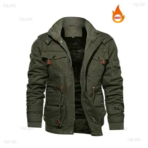 2025Autumn and winter plus velvet men's jacket removable hooded jacket plus velvet thickened jacket military casual jacket large pocket jacket
