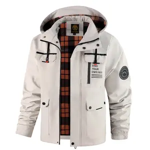 Men's Fitted Casual Athletic Jacket - Long Sleeve Hooded Outerwear, Orange Letter-Printed, Waterproof, Windproof, Plain, with Button Pocket & Zipper Closure for Spring