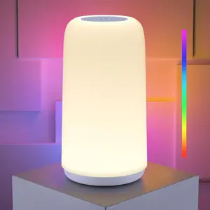 New Deal - Touch Bedside Table Lamp, [Sleek Design & RGB Mode] 3 Way Dimmable Small Lamp for Bedroom, LED Lamp with Warm White Lights, Multi-Color Smart Nightstand Lamp for for Living Room Home Gifts