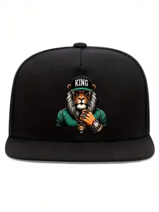 Unisex Lion King Print Streetwear Hip-Hop Hat, Adjustable Sports Baseball Cap, Flat Brim, Perfect Gift for Friends and Yourself, Graphic Hat