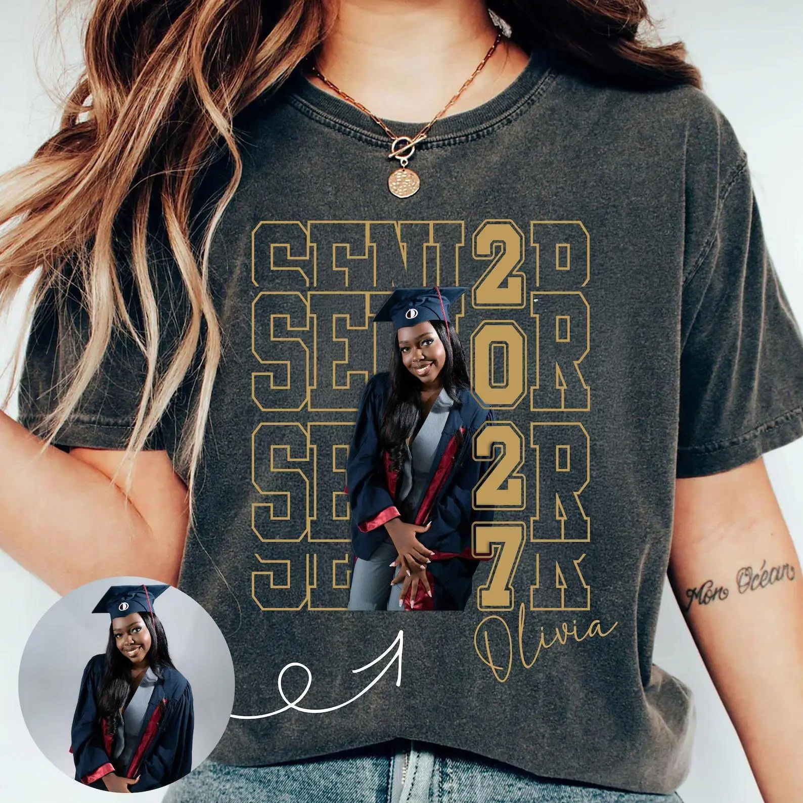 Men's Short-Sleeve Comfort Colors Custom Senior 2027 Photo Shirt, Personalized Graduation Tee, Varsity Senior Name Shirt, Class Of 2027 Gift