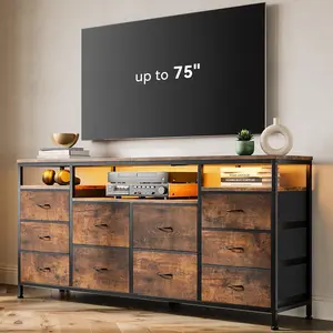 Flash sale home items 63.3 in Dresser for Bedroom, 10 Drawer Dresser TV Stand for 65 70 75 in TV, Fabric Chest of Drawers with LED Lights & Power Outlets, Long Entertainment Center for Closet, Living Room, Entryway(Rustic Brown)