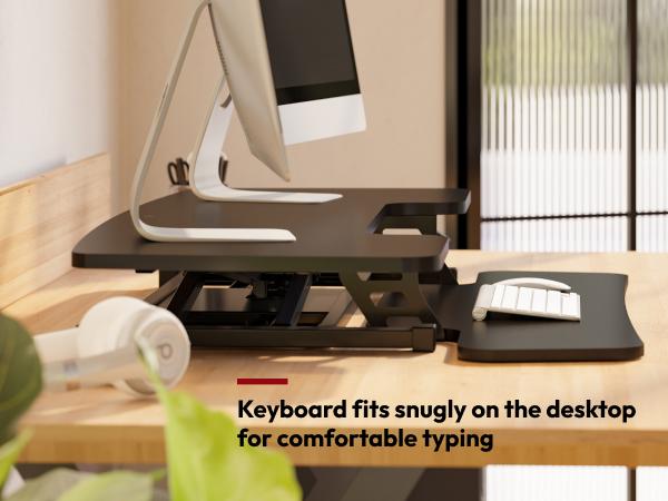 【TikTokShopBlackFriday】Height Adjustable Standing Desk Converter, Sit-to-Stand Desk Riser U-Shape with Spacious Removable Keyboard Tray, 2-Tier Desktop Computer Workstation in Black  Color
