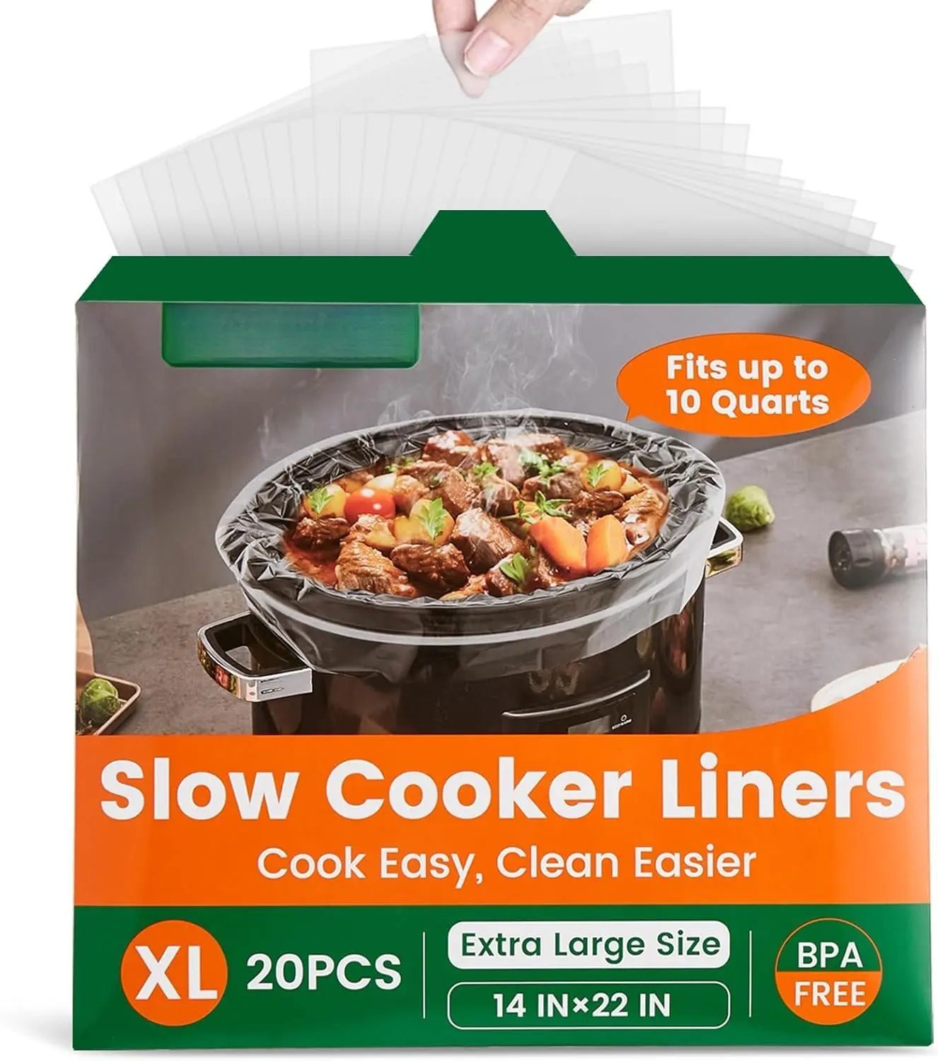 Slow Cooker Liners,  14"x 22" 20 Count Cooking Bags Large Size Disposable Pot Liners, Fit 6QT to 10QT for Slow Cooker Cooking Trays, Multi-Purpose Durable Liners Plastic Bags,