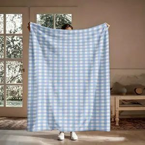 Vintage Light Blue White Buffalo Plaid Flannel Throw Blanket, Soft Warm Breathable Blanket, Ideal Holiday, Birthday Gifts for Women, Timeless Home Accent for Sofa, Bed, All Season