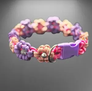 Nomnoms Boutique+Flowers Paracord Collar for Dogs and Cats with Pink & Purple  Flowers, Valentines Day pet collar
