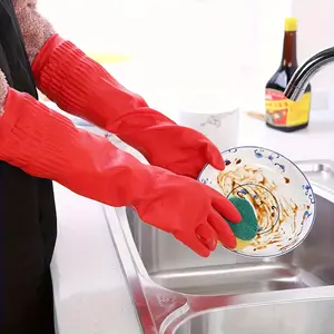 Latex dishwashing gloves, extended and thickened rubber cleaning gloves, Durable Cleaning Gloves, for kitchen housework, car washing, and clothes washing.