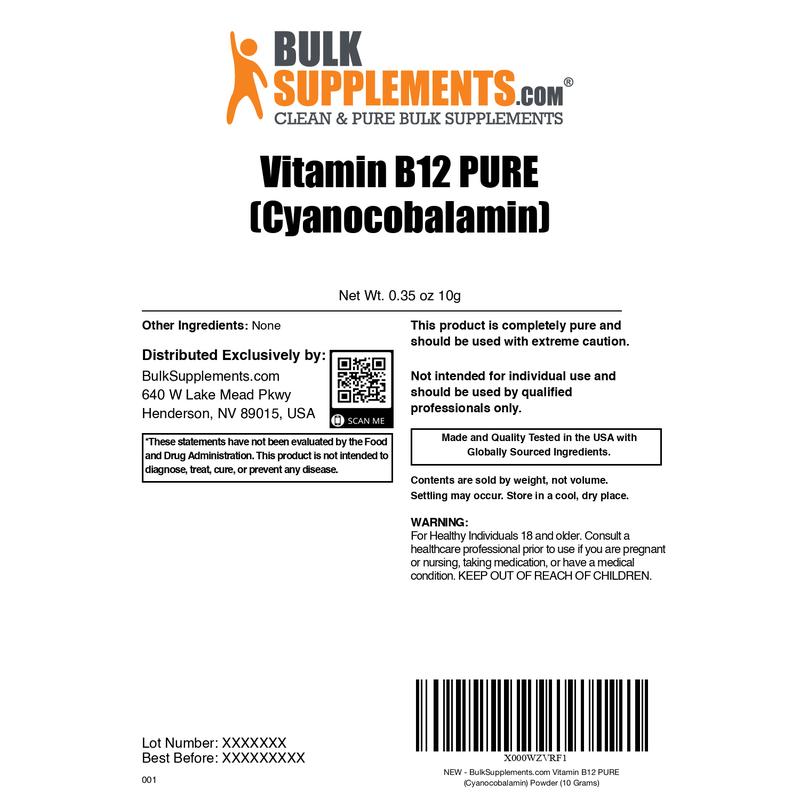 BulkSupplements - Pure Vitamin B12 Cyanocobalamin Powder - Professional Grade Cyanocobalamin B12 - 10g