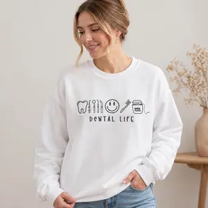Dental Life Embroidered Sweatshirt, Tooth Crewneck for Dental Hygienists & Assistants, Orthodontic & Pediatric Dental Team Apparel, Dentist Gift Sweater