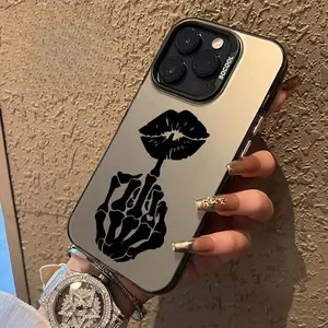 Skeletal Kiss Gesture Pattern Phone Case for iPhone 17 16 15 14 Pro Max 13 12 11 XR XS Plus E Shockproof Drop Protection Durable PC Smartphone Cover Cellphone Protective